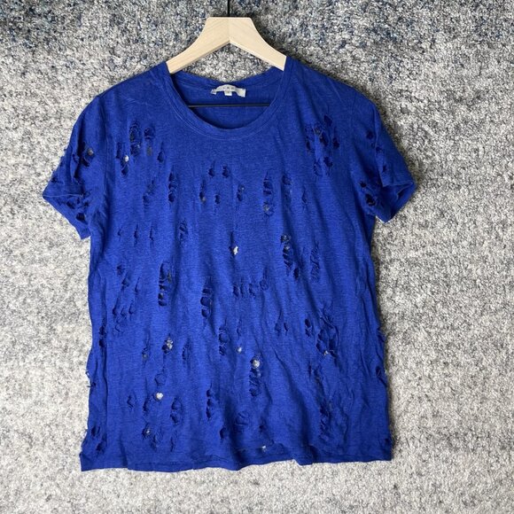IRO Shirt Tee Womens Small Blue Clay Distressed 100% Linen Made in Portugal - Picture 1 of 6